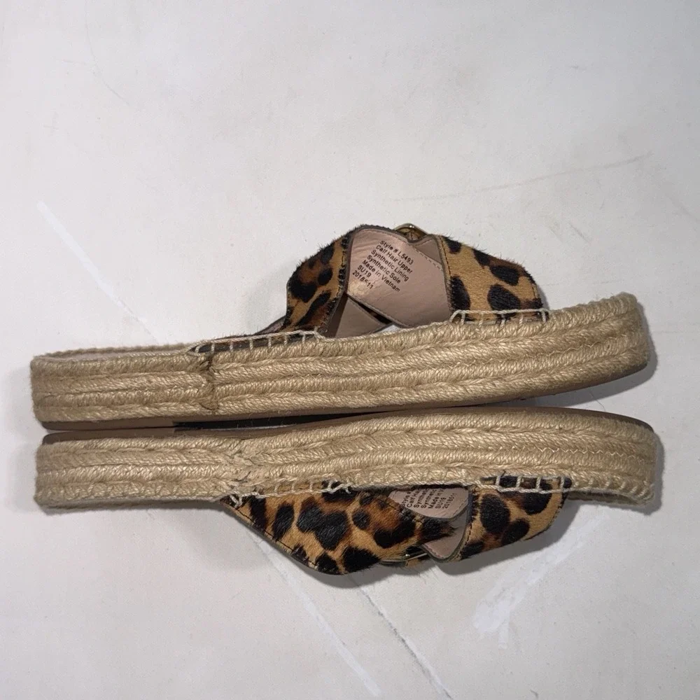 J. Crew Calf Hair Leopard Animal Print Flat Slide Espadrille Sandals Women's 9.5